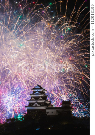 天守閣被絢麗的煙火照亮 112018199
