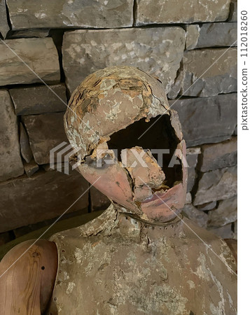Portrait of vintage dummy doll on the background of stone wall 112018260