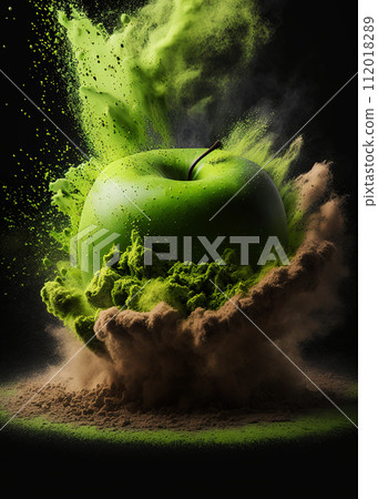 Apple in a splash of green liquid and paint. Ai generative 112018289