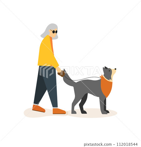 visually impaired woman walking with her guide dog.Vector illustrator 112018544