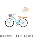 of women's bicycles with a basket of flowers and layers. Flat style. Vector illustration 112018563
