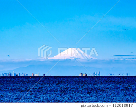 Mt. Fuji across Tokyo Bay from Chiba Inage Coast Mt. Fuji across Tokyo Bay from Chiba Inage Coast 112018917