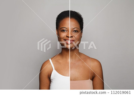 Perfect healthy young and senior women smiling on white background.  112019061