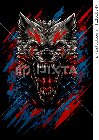 Scary werewolf poster, tshirt design. Isolated on black background. Ai generative 112019347