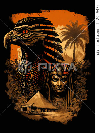 Egyptian eagle Goddess Nekhbet protector of Egypt and Pharaoh. Poster artwork, tshirt design. Generative Ai 112019475
