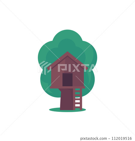 treehouse icon on white, flat vector design 112019516
