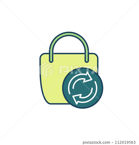 Return policy icon with a bag, return a purchase Return policy icon with a bag, return a purchase 112019563