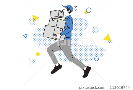 Delivery man running while carrying a pile of luggage 112019744