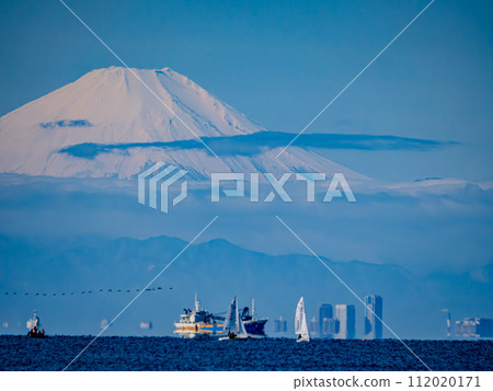Mt. Fuji across Tokyo Bay from Chiba Inage Coast Mt. Fuji across Tokyo Bay from Chiba Inage Coast 112020171