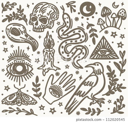 Vector collection of celestial mystic esoteric magic elements. 112020545