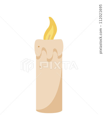 Icon of a burning candle. Vector illustration of a wax candle. Isolated on white. Icon of a burning candle. Vector illustration of a wax candle. Isolated on white. 112021695