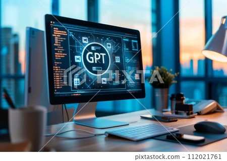 Graphic with GPT characters (technology, generative AI, artificial intelligence, machine learning) 112021761