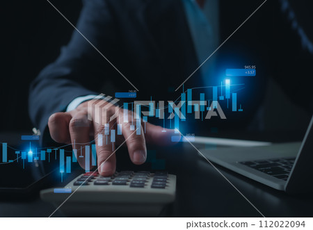 Stock market, Business growth, progress or success concept. Businessman or trader is showing a growing virtual hologram stock, invest in trading. 112022094