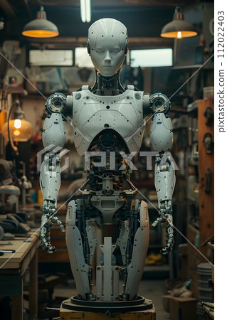 A Robotic Figurine in a Workshop Cinematic Storytelling 112022403