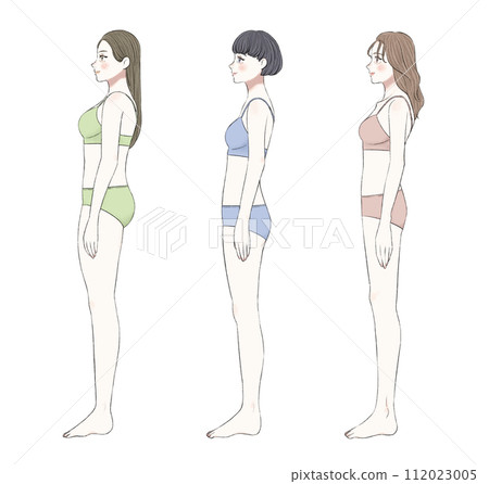 Women with different skeletons seen from the side - underwear ver. Women with different skeletons seen from the side - underwear ver. 112023005