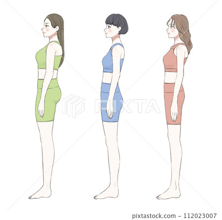 Women with different skeletons seen from the side - sportswear ver. Women with different skeletons seen from the side - sportswear ver. 112023007