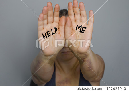 Concept of domestic violence and abuse against women social problem. Female hand  112023040