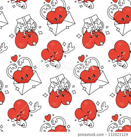 Red heart. Cute cartoon character. Seamless pattern. Happy Valentine's Day 112023129