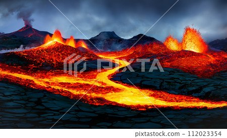 Volcanic Eruption - Flowing Lava 112023354