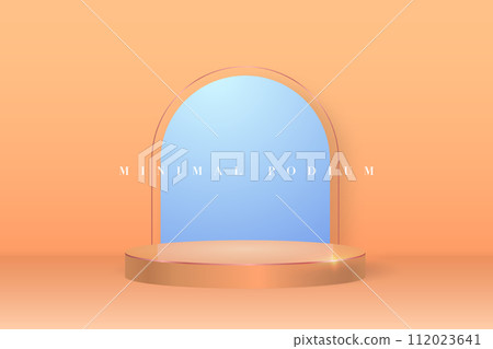 Peach-toned podium with light blue atch.  112023641