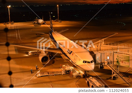 Airplane parked at the airport at night Airplane parked at the airport at night 112024055