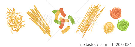Wheat Pasta of Different Shape and Type Vector Set 112024084