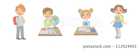 Happy Kids at School Lesson Enjoy Primary Education Vector Set Happy Kids at School Lesson Enjoy Primary Education Vector Set 112024091