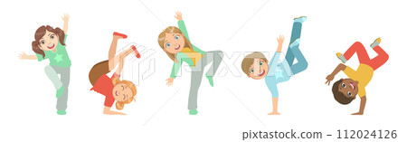 Energetic Children Dancing Moving to Music Rhythm Vector Set 112024126