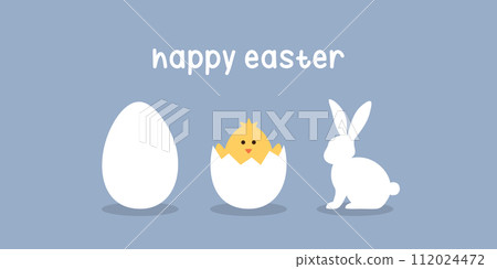 happy easter minimal design with egg little chick and bunny vector illustration 112024472