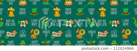 St Patrick day doodle style hand-drawn seamless pattern 112024966
