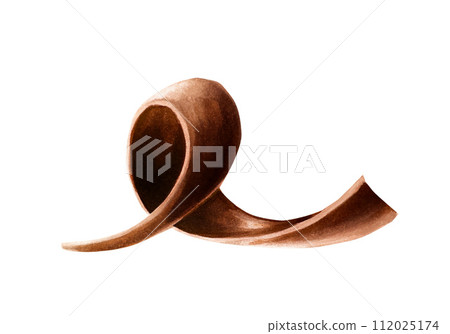 Watercolor curl slices of chocolate. Hand drawn coiled sweet delicious realistic illustration isolated on white background. For designers, packaging design, menu, cafe, decoration, postcards, wrapping Watercolor curl slices of chocolate. Hand drawn coiled sweet delicious realistic illustration isolated on white background. For designers, packaging design, menu, cafe, decoration, postcards, wrapping 112025174