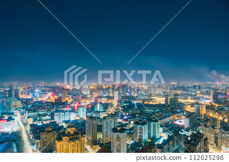 Night view from the Dragon Tower, Harbin, Heilongjiang Province, China 112025298