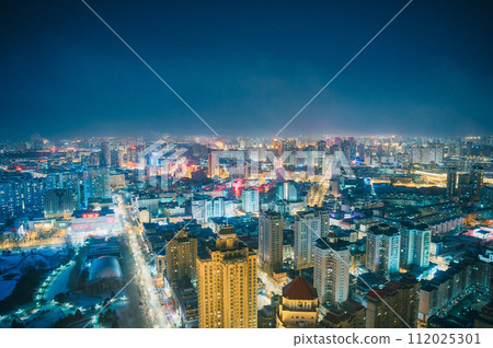 Night view from the Dragon Tower, Harbin, Heilongjiang Province, China Night view from the Dragon Tower, Harbin, Heilongjiang Province, China 112025301