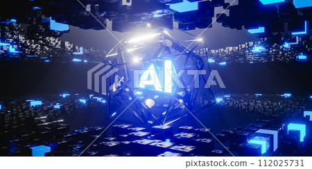 Glowing neon lights frame with AI word inside. 3d render 112025731
