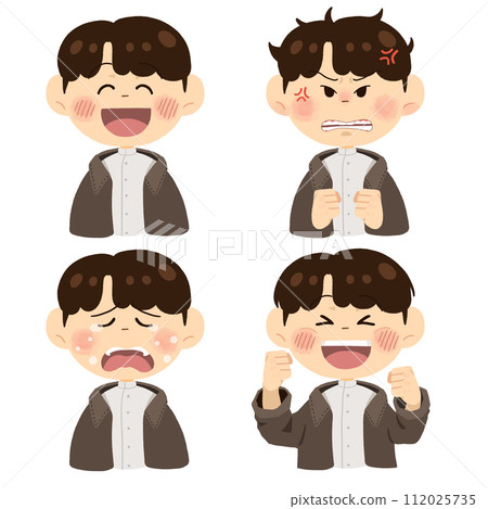 Young men's emotions, anger, sorrows, simple and cute illustration set Young men's emotions, anger, sorrows, simple and cute illustration set 112025735
