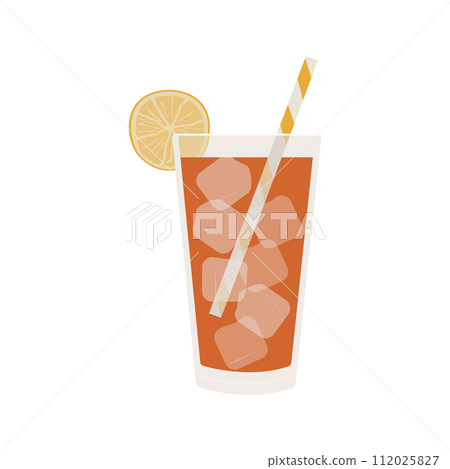 Long Island Iced Tea Cocktail in glass garnished with lime slice. Classic alcoholic beverage. Popular summer aperitif. Alcoholic drink. Vector illustration isolated on white background. 112025827