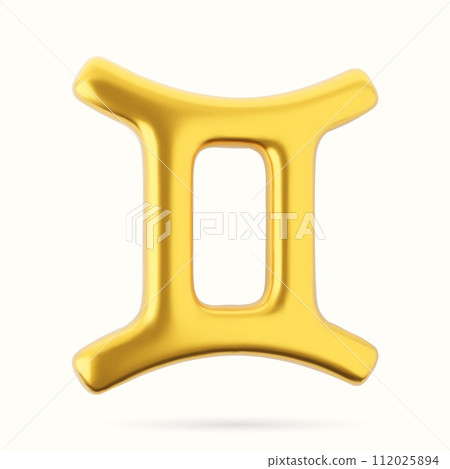3d golden zodiac sign Gemini on a white background. 3d golden zodiac sign Gemini on a white background. 112025894