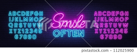 Smile Often neon lettering on brick wall background 112025900