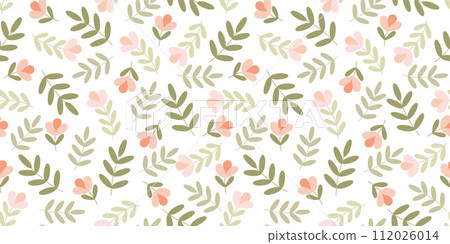Vector Flower Meadow. Hand drawn Seamless Vector Pattern. Spring, Easter, Summer Floral Background in Delicate Pastel Flat Color. Botanical Template for Wallpaper, Textile, Fabric, Wrapping paper 112026014