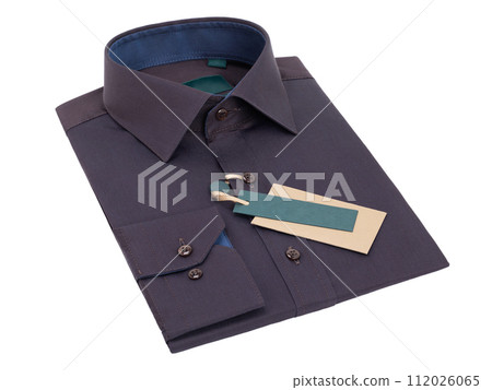 Brown folded men's long-sleeve button shirt insulated against white background 112026065