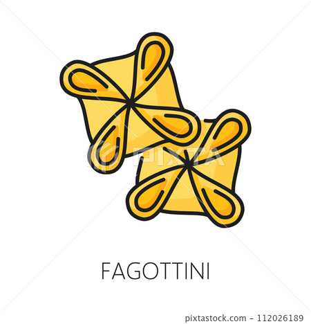 Fagottini pasta Italy cuisine dish, italian food, traditional mediterranean meal. Vector pasta shape in form of little bundles color outline icon 112026189