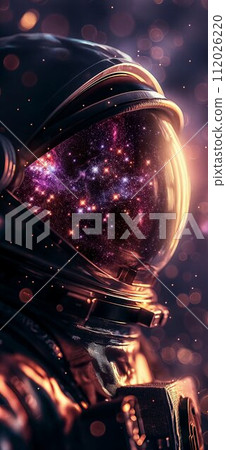 Portrait of an astronaut. Mars colonization or settlement concept. Astronaut in space suit in outer space with nebula reflection in helmet glass Portrait of an astronaut. Mars colonization or settlement concept. Astronaut in space suit in outer space with nebula reflection in helmet glass 112026220