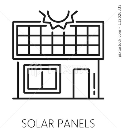 Real estate icon. Solar panels installation service symbol. House autonomous power generation system, clean and ecological energy outline service, home solar panels service thin line icon or sign Real estate icon. Solar panels installation service symbol. House autonomous power generation system, clean and ecological energy outline service, home solar panels service thin line icon or sign 112026335