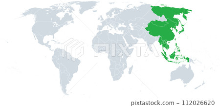 Far East political map. Geographical region that encompasses the easternmost portion of the Asian continent, including East, North and Southeast Asia. Location of the Far East, geographically defined. 112026620