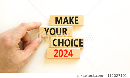 Make your choice 2024 symbol. Concept words Make your choice 2024 on beautiful wooden block. Beautiful white table white background. Voter hand. Business Make your choice 2024 concept. Copy space. Make your choice 2024 symbol. Concept words Make your choice 2024 on beautiful wooden block. Beautiful white table white background. Voter hand. Business Make your choice 2024 concept. Copy space. 112027101