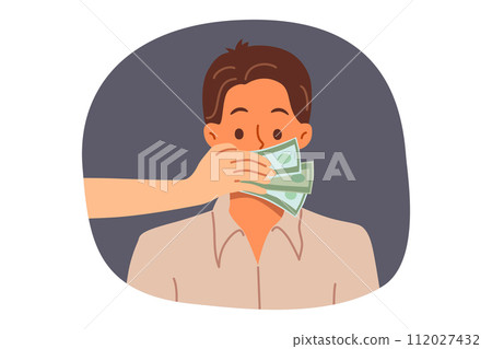 Cover man mouth with hands, bribing person for silence, or stopping disclosure of secret information Cover man mouth with hands, bribing person for silence, or stopping disclosure of secret information 112027432