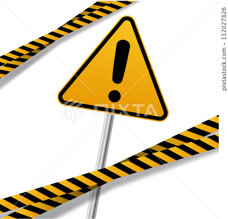 Vector flat style cartoon illustration isolated on background. Black and yellow stripes set. Warning tapes. Danger signs. Caution ,Barricade tape, Do not cross, police, scene barrier tape. Vector flat style cartoon illustration isolated on background. Black and yellow stripes set. Warning tapes. Danger signs. Caution ,Barricade tape, Do not cross, police, scene barrier tape. 112027826