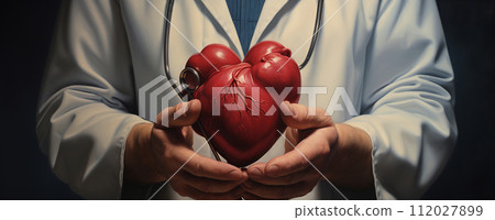 Hands holding a red heart. Concept health care, love, organ donation, world heart day, world health day, donation charity, national organ donor day, world mental health day 112027899