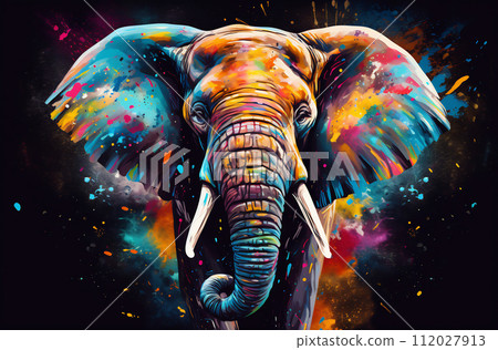 Psychedelic Elephant Illustration. Vibrant Holi Festival Elephant 112027913