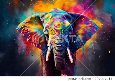 Kaleidoscopic Elephant in a Color Explosion 112027914